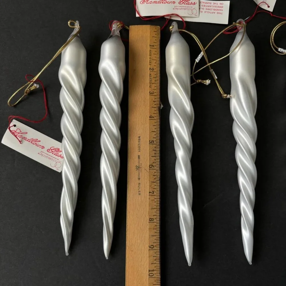 Vtg Department 56 Handblown Glass Icicle Ornaments Set‎ Of 6 White Christmas new